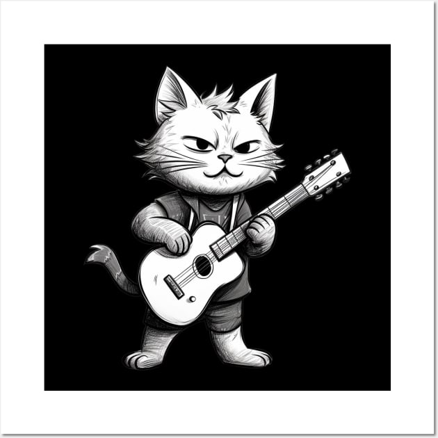 Cat playing guitar Wall Art by Onceer